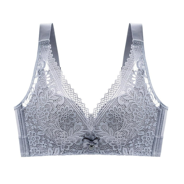 Unlined Floral Lace Bra in Grey