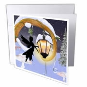 3dRose, Silhouette Of Fairy Tending Lantern Covered In Snow, 6 Greeting Cards with envelopes