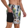 thumbnail image 3 of Picia Parisian Cafe With Eiffel pattern Mens Swim Trunks with Compression Liner Stretch Beach Shorts Quick Dry with Zipper Pockets No-Chafing Board Shorts-Medium, 3 of 9