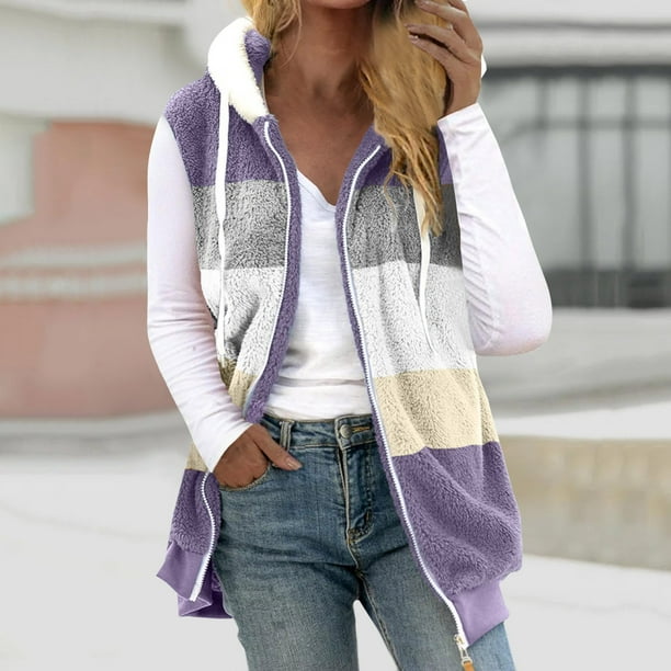 Abrigo informal sin mangas con capucha y chaquetas para mujer, otoño e invierno, sin mangas, con cremallera, cálido, con bolsillos