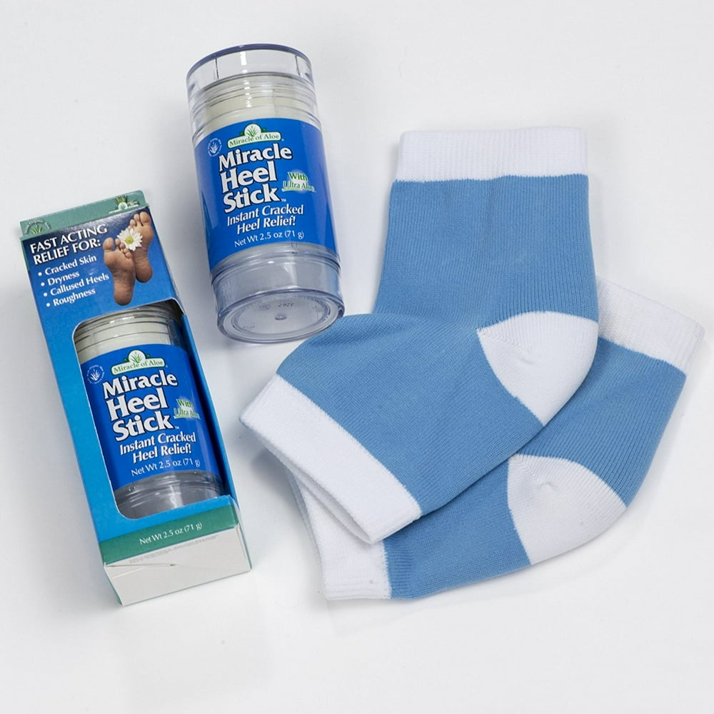 Miracle Heel StickGel 2.5 ounce stick with UltraAloe, and Silicone Moisturizing Gel Heel Socks