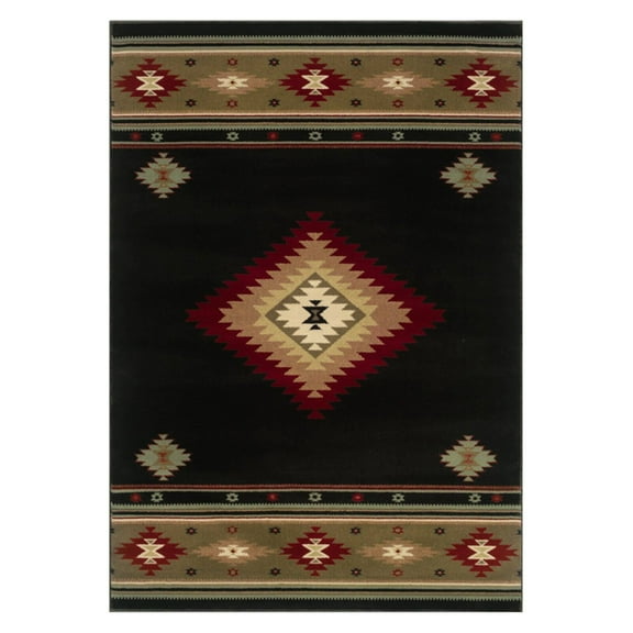 Oriental Weavers Hudson Area Rug - 087G1 - 1'10" x 3'3" - in Black/ Green - Southwestern Lodge Style, Stain Resistant, Family and Pet Friendly , Entryway, Bathroom Accent Rug