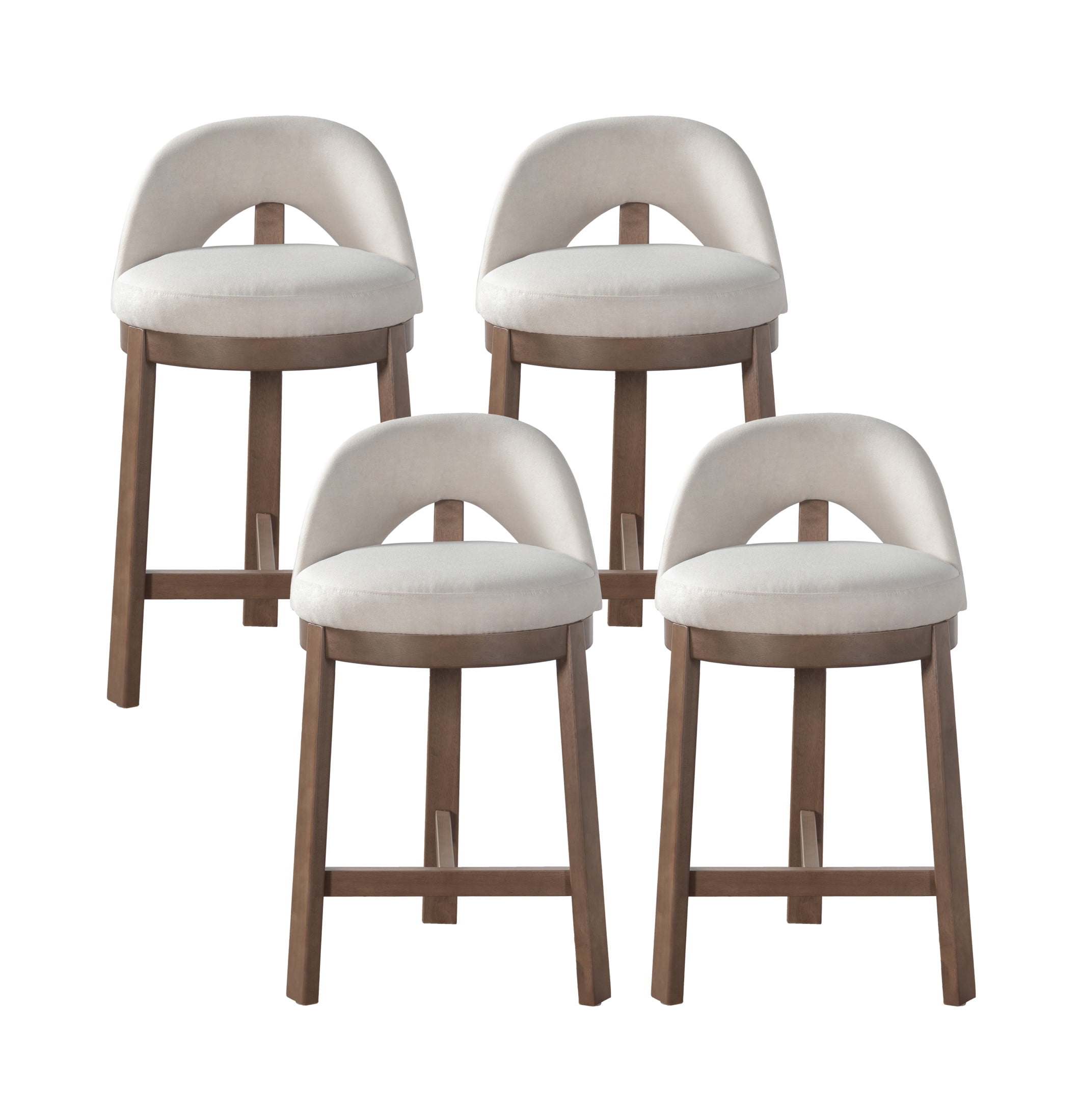 Christopher Knight Home Modern Upholstered Counter Stools with Curved Back, Wood Frame, Walnut+Beige, Set of 4