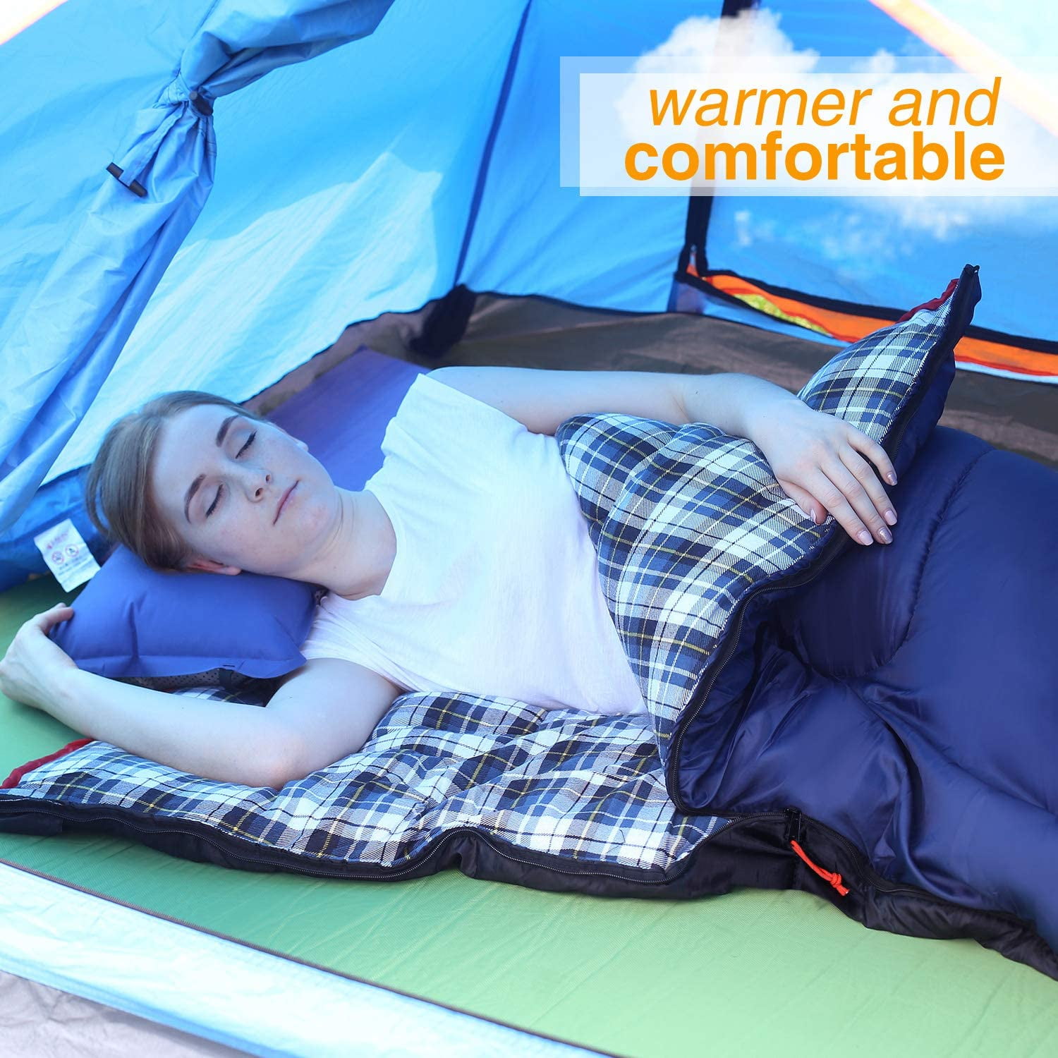 REDCAMP Cotton Flannel Sleeping Bag for Camping Backpacking,4 Season Adults Cold Weather Envelope Sleeping Bags with 2/3/4lbs Filling
