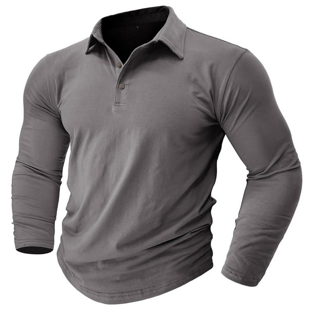 pstuiky camisa de manga larga para hombre, Blusa con botones y solapa de color liso para hombre Tops de hombre xl
