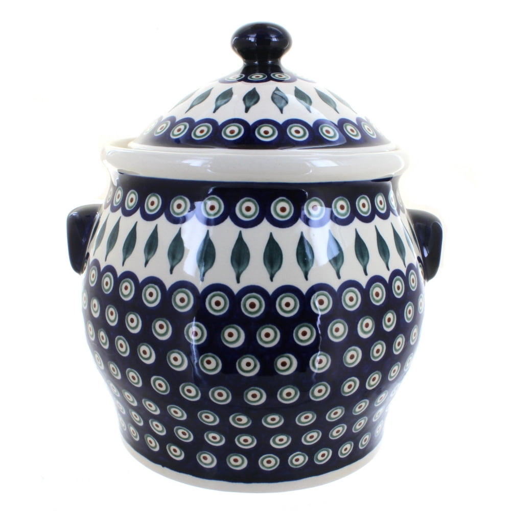 Blue Rose Polish Pottery Peacock Cookie Jar