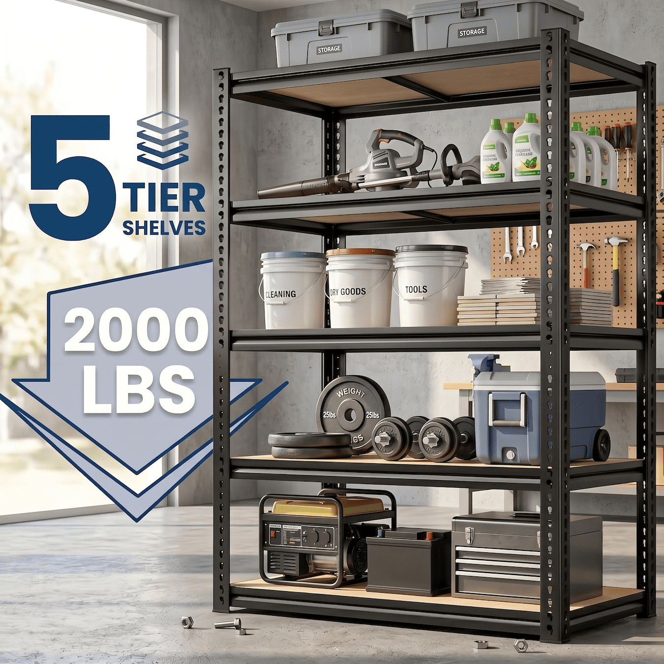 UBERLYFE Heavy Duty Metal Storage Shelving Unit for Garage, 72" H x 36" W x 16" D, 2000LBs 5 Tier Adjustable Metal Storage Rack for Warehouse Pantry Closet