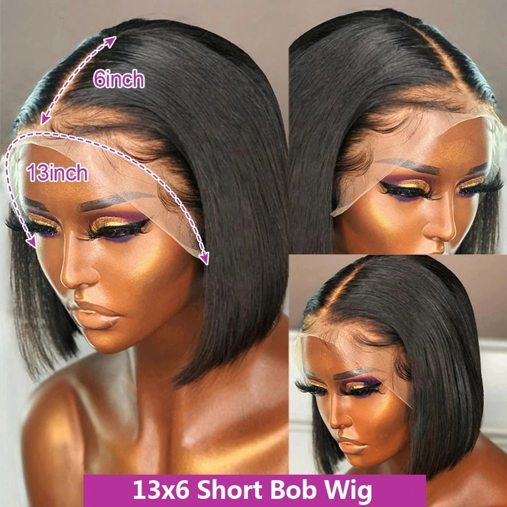 250% 13x6 Lace Frontal Wigs Silky Straight Human Hair Pre Cut Glueless HD Lace Front Bob