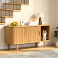thumbnail image 3 of Winkalon Cat Litter Box Enclosure with Sliding Tambour Door, 37.4" Hidden Litter Box Furniture, Wood Cat Litter Box Cabinet for Living Room, Oak, 3 of 9