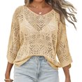 thumbnail image 4 of Womens Summer 3/4 Sleeve Off Shoulder Crochet Cover Up Top Sweater Shirts Mesh Boho Beach Swimsuit Coverup, 4 of 6