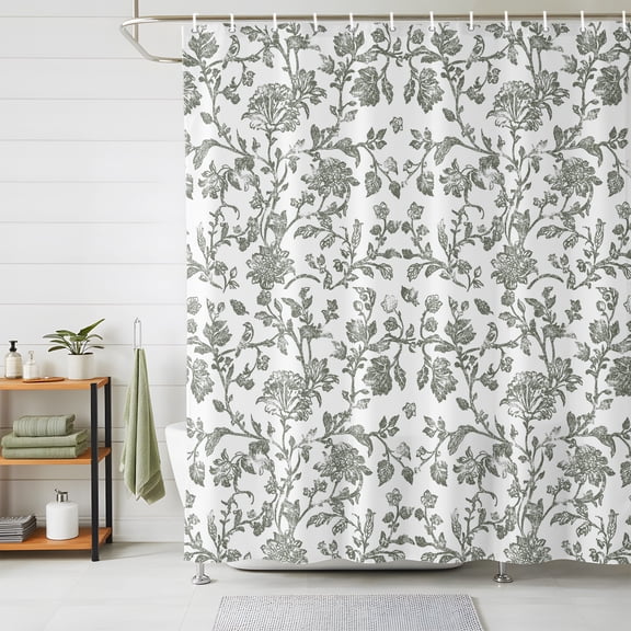 Shower Curtains for Bathroom, Farmhouse Flowers Waterproof Fabric Shower Curtain, Pastoral Vintage Leaf Spring Summer Decorative Bathroom Curtain for Bathtub, 36"x72", No Hooks Included