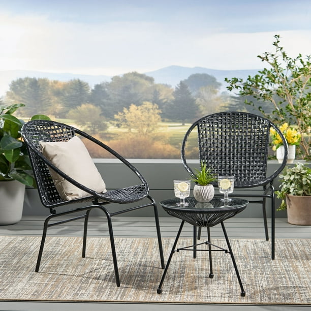 German Outdoor Modern 2 Seater Faux Rattan Chat Set Black Walmart Com Walmart Com