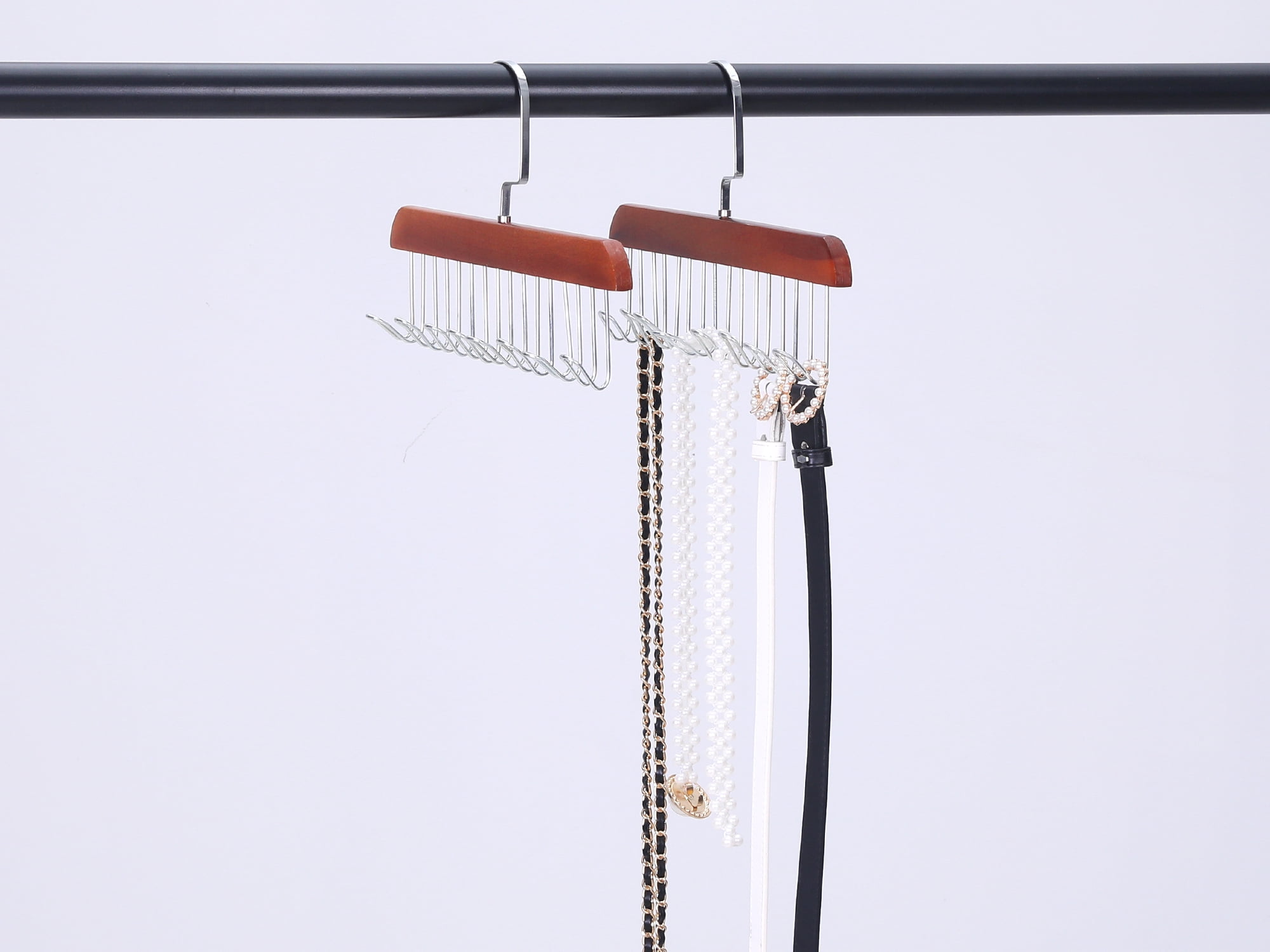 Unique Bargains Wood Tank Top Hanger with 8 Hooks 2 Pcs Dark Brown