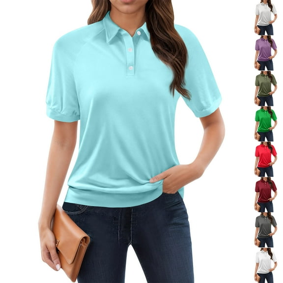 GXIPO Women's 3-Button Short Sleeve Cotton Polo Shirt Army Green M