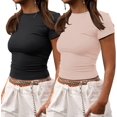 thumbnail image 1 of Crop Workout Tops for Women Pack Summer Short Sleeve Gym Athletic Compression Shirts Cute Tight Basic Tops Tee, 1 of 6