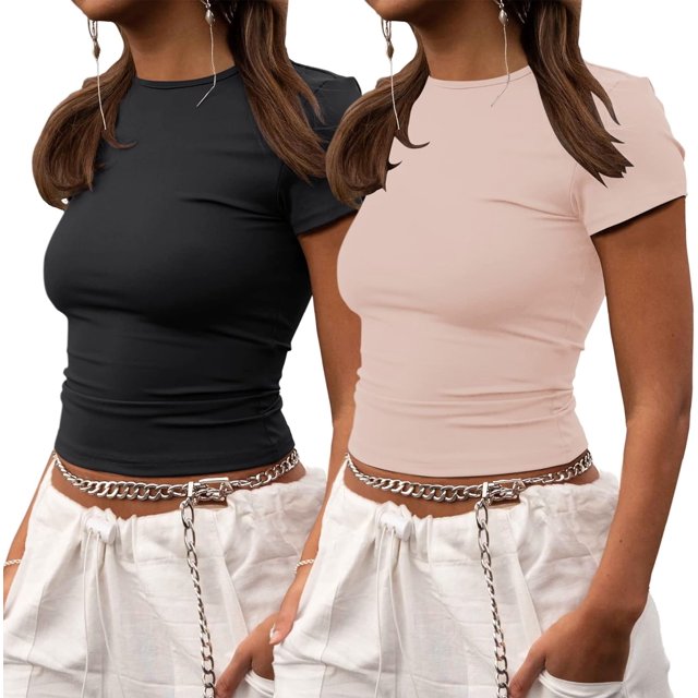 Crop Workout Tops for Women Pack Summer Short Sleeve Gym Athletic Compression Shirts Cute Tight Basic Tops Tee