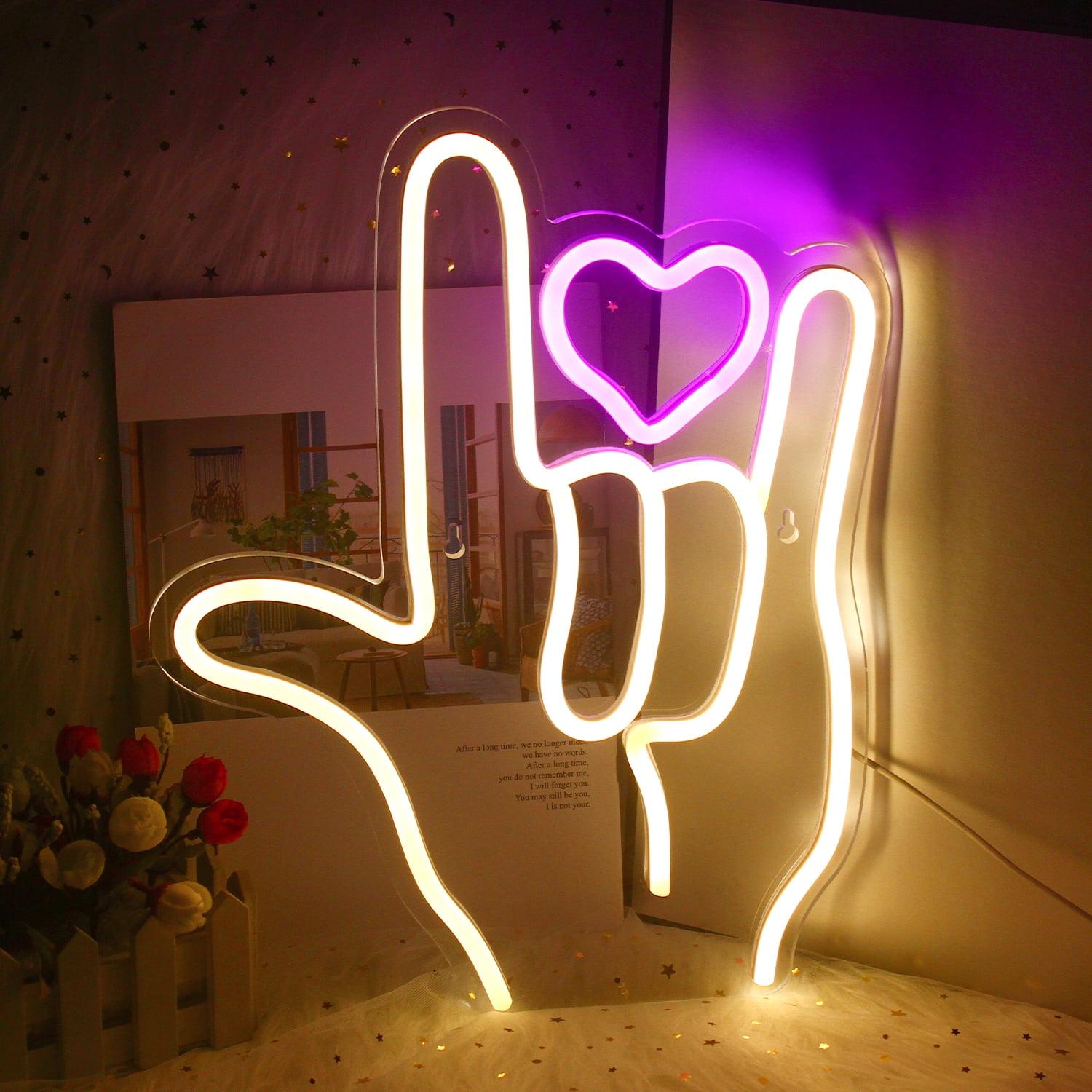 Wanxing Finger Heart LED Neon Light Signs USB Power for Bedroom Home ...