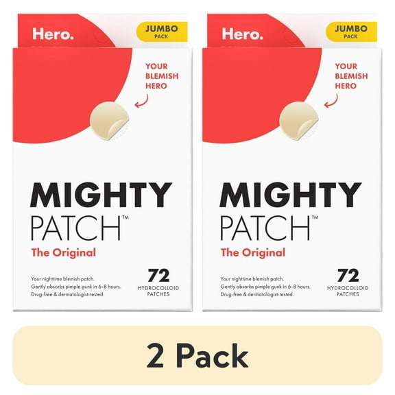 (2 pack) Hero Cosmetics Mighty Patch Original Nighttime Hydrocolloid Acne Pimple Patch, 72 Count