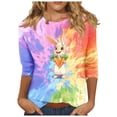 thumbnail image 2 of Xuyuer Happy Easter Family Matching Shirt Women Easter Sunday T-Shirt Leisure Print Round Neck Three Quarter Sleeve 3/4 Sleeve T-shirt Loose Cute Tie Dye Bunny Graphic Tee, 2 of 5