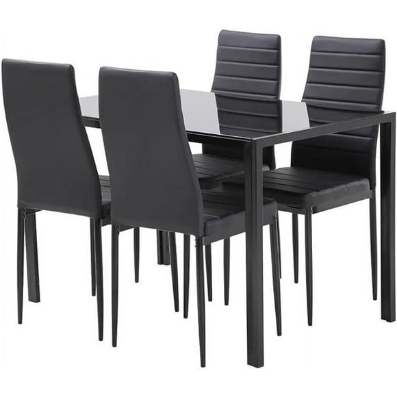 Ensemble de 4 Tables de Salle à Manger Noires Modernes - Parfait pour les Petits Espaces - Revêtement en Similicuir - Design Épuré et Stylé - Idéal pour la Cuisine et la Salle de Repos (Ensemble de 4 avec TableBlack)