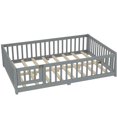 thumbnail image 5 of Full Size Floor Bed with Safety Door & Rails, Low Profile House Frame for Play and Sleep, Gray Wooden Bed, 5 of 10