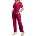thumbnail image 4 of Domzest Womens Scrub Sets V-neck Short Sleeve Top & Straight Leg Elastic Waist Pants Breathable Medical Uniform with Pocket Hot Pink XXL, 4 of 5