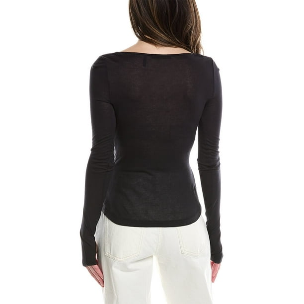 DAWN No.11 CUP IN LANG TOPS BEG×BLK Center Ruched Long Sleeve Top | Last Tango USA