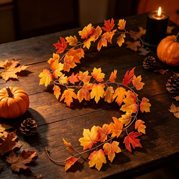 Fall Maple Leaves Garland Decorations, 6.56 ft Artificial Leaf Thanksgiving Decor for Tree Autumn Mantle Table Bedroom Office Classroom Party Indoor Outdoor Holiday Home Orange, B