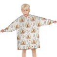 thumbnail image 3 of Beige Highland Cow Flower Pattern Blanket Hoodies for Kids 6-13YR Oversize Wearable Blanket Hoodies for Boys Girls Teens, 3 of 7