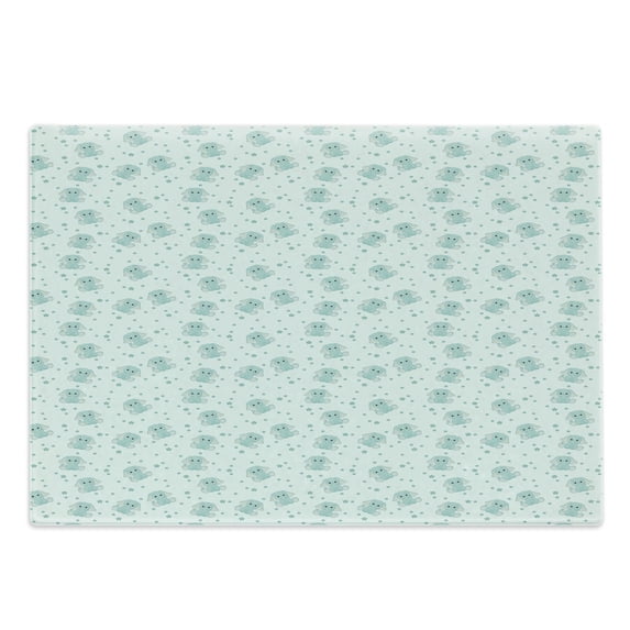 Animal Cutting Board, Animal Characters with Long Ears and Daisy Blossoms, Decorative Tempered Glass Cutting and Serving Board, Large Size, Mint Green White, by Ambesonne