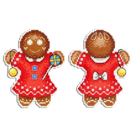 UPC: 4627167303346 | Cross Stitch Kit Gingerbread Cookie SR-583 Needlework Easy Plastic Red New Year Brown