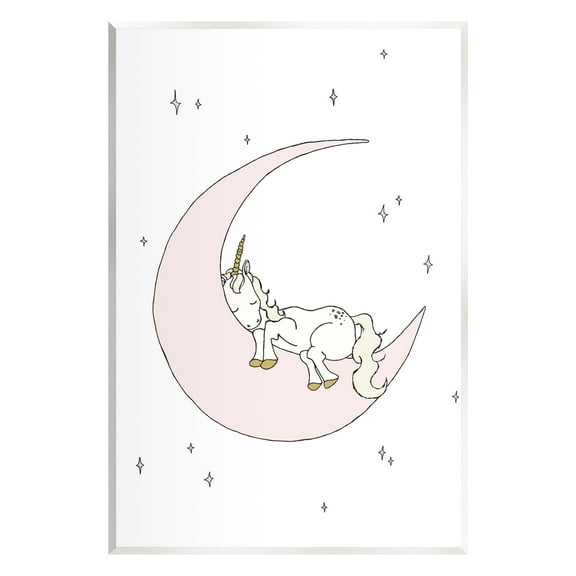 Stupell Industries Cozy Sleeping Unicorn Nighttime Moon Delicate Stars Graphic Art Unframed Art Print Wall Art, Design by Sweet Melody Designs