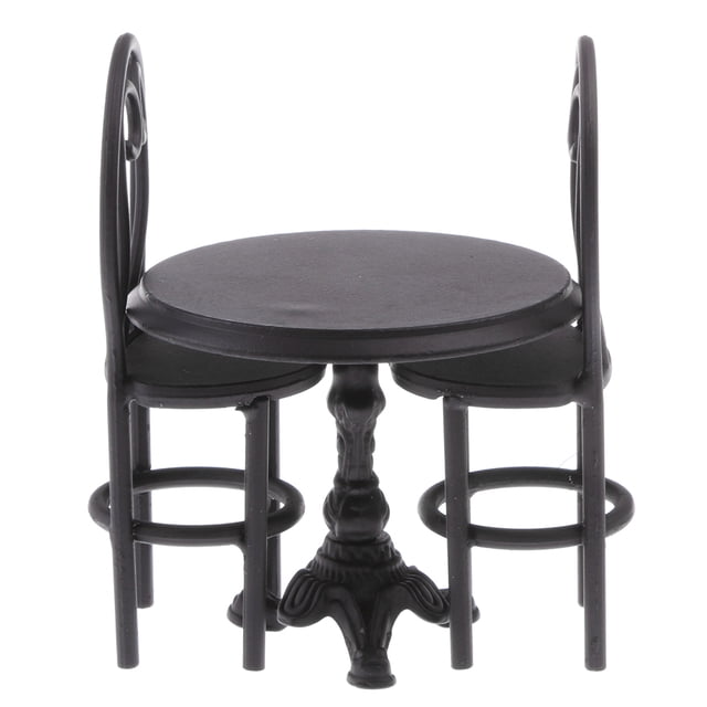Juego de Asiento de Comedor Móvil en Miniatura 1:12 Estilo de Moda Patio de Juegos Metal Negro Sunnimix Dollhouse Miniatures