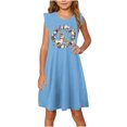 thumbnail image 2 of GaThRRgYP Girls Dresses Summer Short Sleeve,Toddler Girls Dress Summer Ruffle Sleeve Sundress Outfit for Kids 4-14T Blue 7 Years, 2 of 7