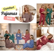 UVN Womens Pajama Set Two Piece Color Block Long Sleeve Top and Long Pants Ladies Fall Matching Oufits Casual Loungewear