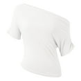 thumbnail image 4 of Women's Off Shoulder T-Shirt Casual Basic Top with Ruffle Detail Versatile Short Sleeve Blouse for Everyday Wear Summer Women Shirts Casual Tunic Tops Tees, 4 of 7