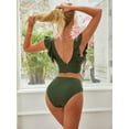 thumbnail image 5 of Attraco Women's Two Piece Bikini Set Lotus Leaf Sleeves V Neck Padded Swimsuit, 5 of 5