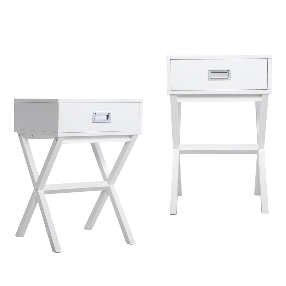 Kepooman 2-PCS Nightstand, X-Leg End Table, Side Table, Wood Accent Table with Storage for Bedroom, White