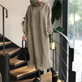 thumbnail image 2 of Womens Cotton Blend Oversized Hoodie Dress Floral Lace Hem Long Sleeve Hooded Sweatshirt Maxi Dress with Pockets (Medium, Khaki), 2 of 7