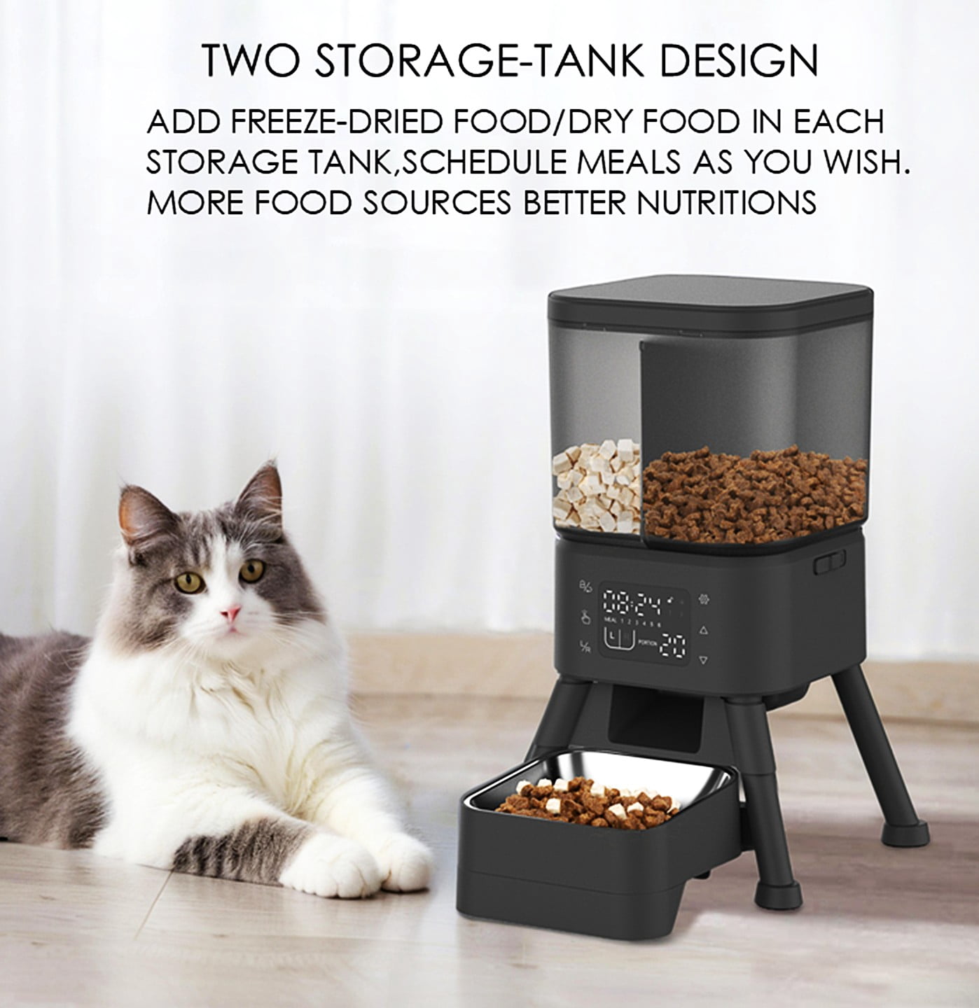 Programmable Automatic  Dry Food Feeder for Cats  & Dogs with Stainless Steel Bowl, 4L
