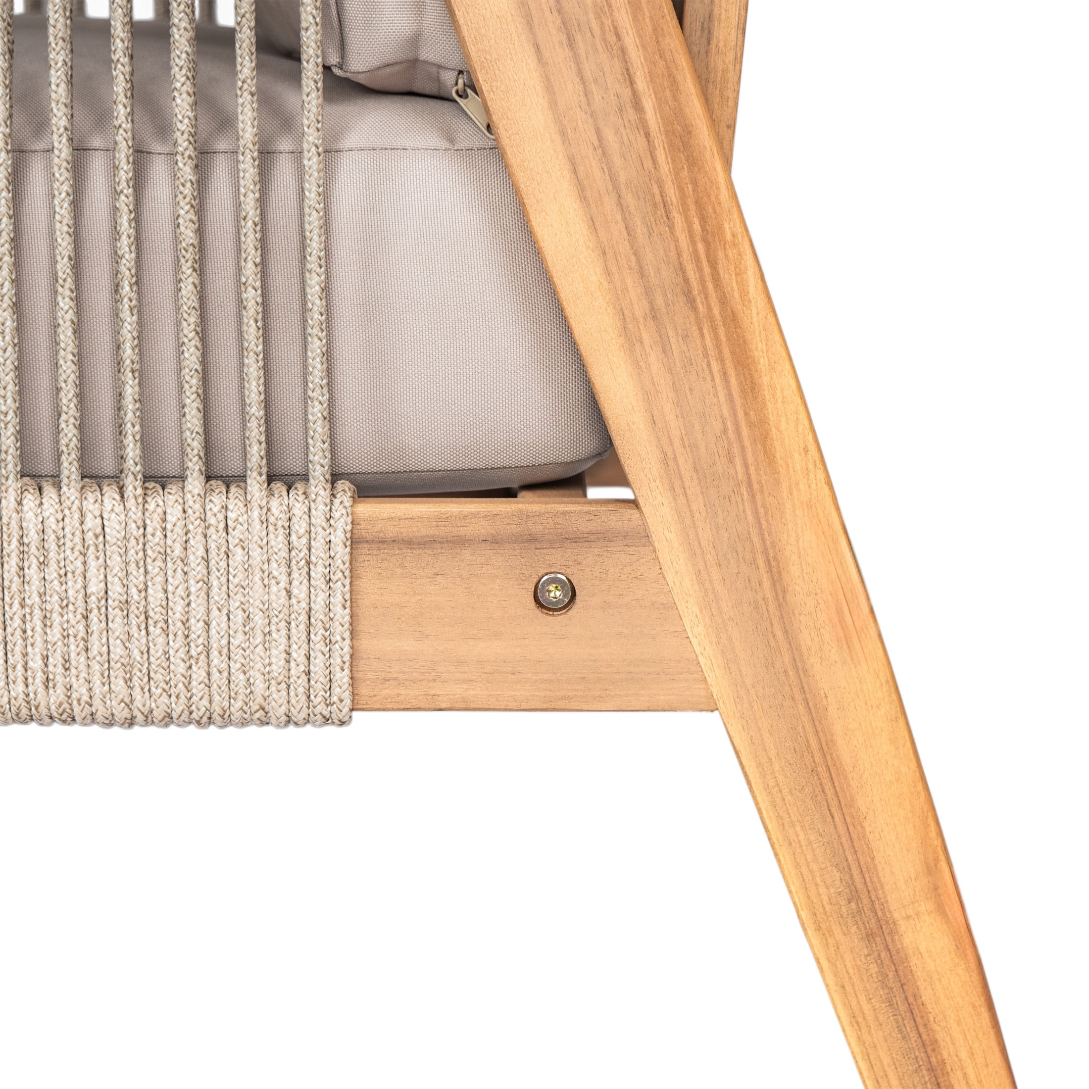Christopher Knight Home Coastal Outdoor Lounge Chair, Rope Weave Design, Solid Wood Frame, Beige Cushion