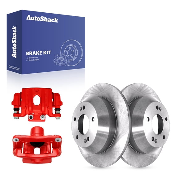 AutoShack Rear Solid Brake Rotors Calipers Red 4-PC Brake Kit Replacement for 2011-2020 Kia Sorento 2013-2018 Hyundai Santa Fe Sport 2010-2016 Hyundai Santa Fe 11.89" (302 mm)