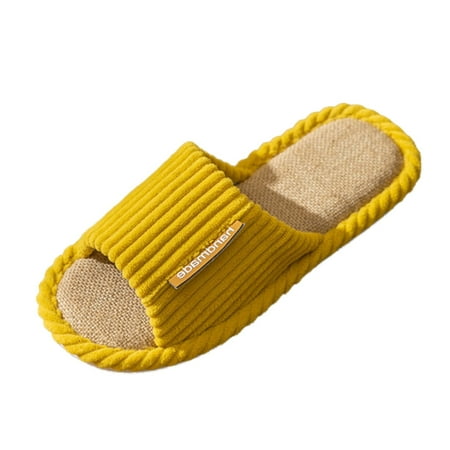 

Gzea Womans Slippers Women Striped Bottom Soft Home Slippers Warm Cotton Shoes Indoor Slippers Slip On Shoes For Bedroom House Yellow 38