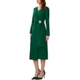 thumbnail image 4 of INSPIRE CHIC Women's Cocktail Dress Wrap Ruched V Neck Long Sleeve Elegant Formal Sheath Dresses S Dark Green, 4 of 6