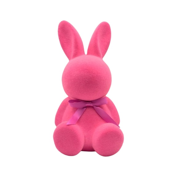 Easter Flocked Bunny Figurines with Bow Tie, 12.2" Flocked Easter Bunny Decor, Spring Tables Decoration Centerpieces Indoor Easter Decorating Bunnies for Home office Party Supplies - Pink