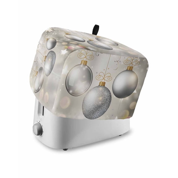 Fsddascl Christmas Balls Toaster Cover 4 Slice, Large Kitchen Appliance Covers, Xmas Balls Golden Grey Toaster Oven Cover with Loop, Bread Machine Cover Polyester Dust Cover Protection