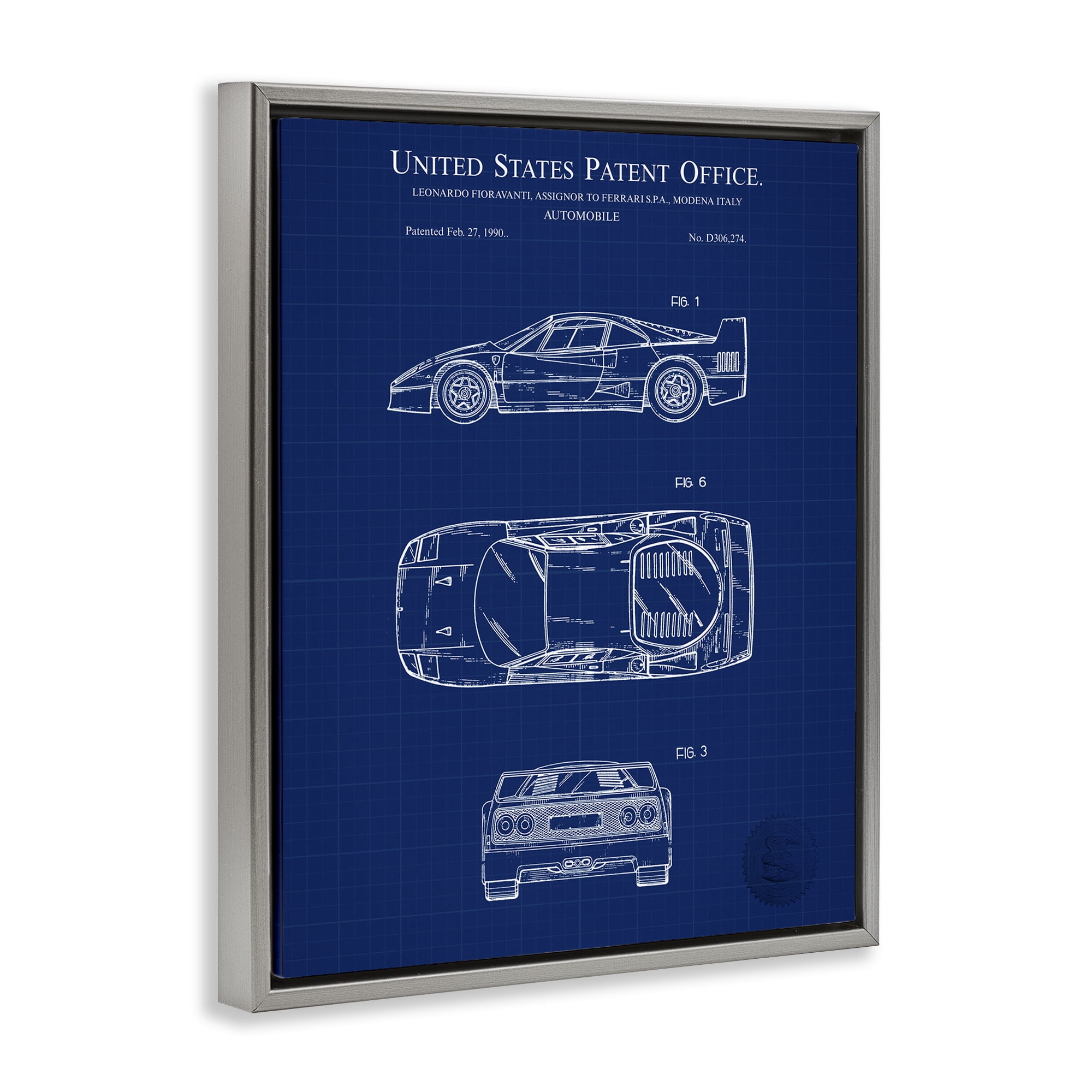 Stupell Industries Automobile Car Blueprint Transportation Painting Gray Floater Framed Art Print Wall Art, 25 x 31