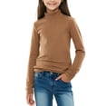 thumbnail image 2 of Miluxas Girls Turtleneck Long Sleeve Pullover T-Shirt Soft Warm Stretch Kids Basic Turtle Neck Tops for Girls Coffee 7-8Years, 2 of 5
