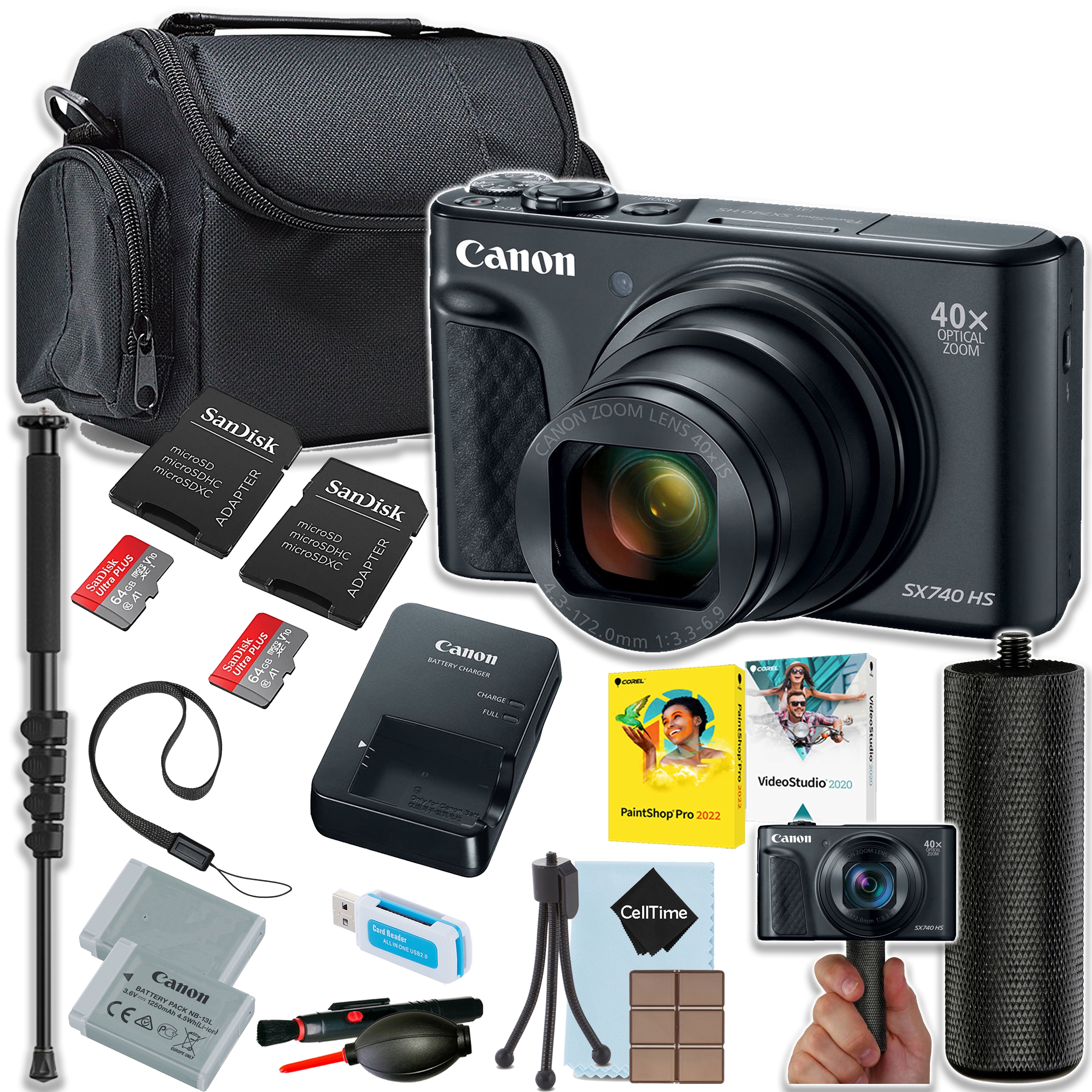 Canon PowerShot SX740 HS Digital Camera (Silver) + Spider Tripod +