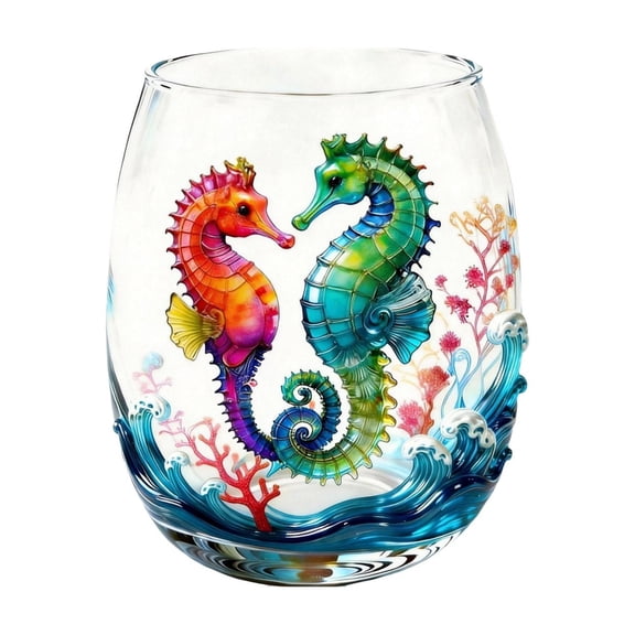 2D Octopus Stemless Glasses Set, Blue Ringed Octopus Glassware with Marine Animal Design, Coastal Home Decor Bar Glass for Ocean Theme Party, Octopus Glass